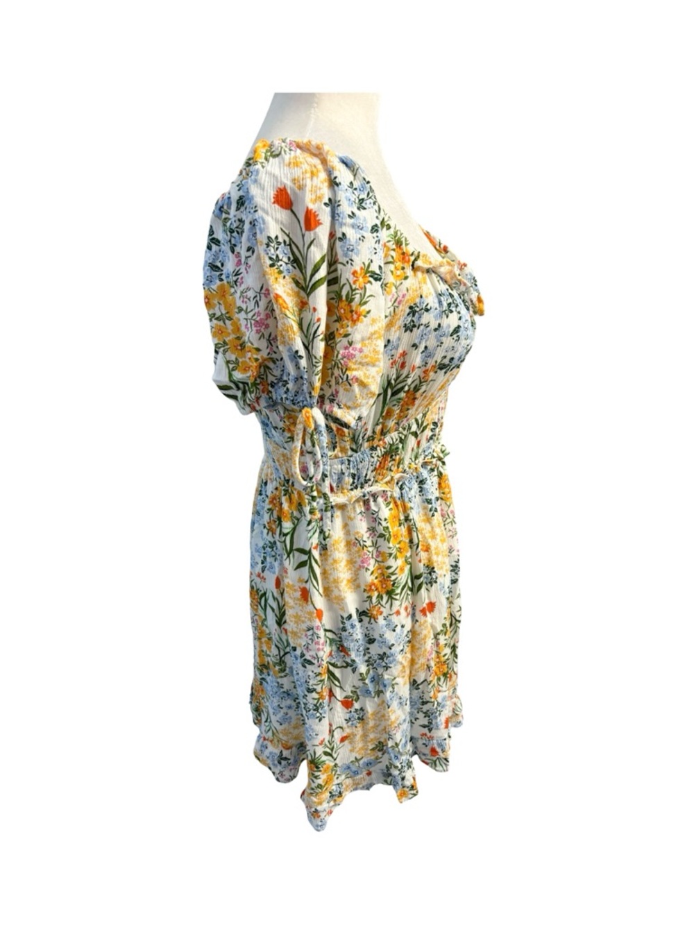 Liberty Love White & Yellow Multicoloured Floral Mini Dress Size L Summer Ready - Picture 5 of 13